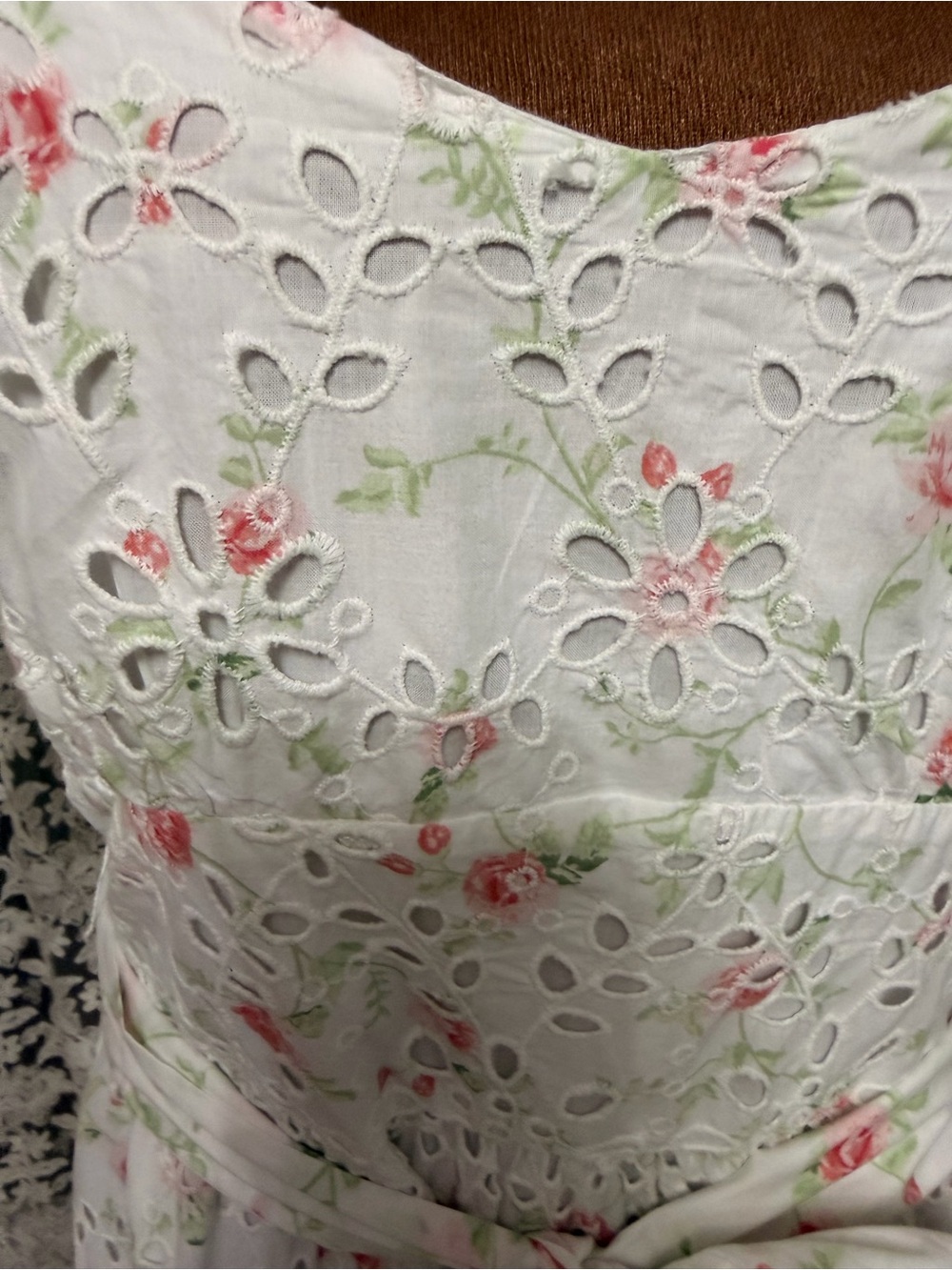 LoveShackFancy White Eyelet Maxi Dress with Pink Floral Print - Picture 4 of 9